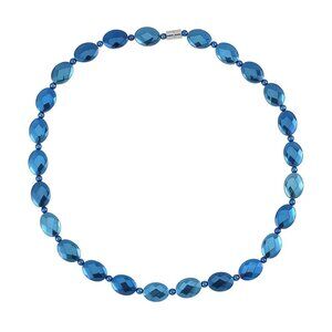 Beautiful Blue Color Hematite Beaded Necklace in Silvertone 20 Inches